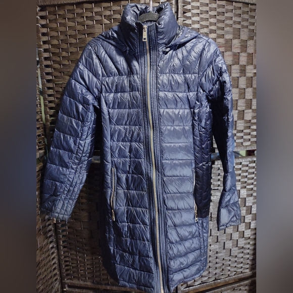 Michael Michael Kors Blue Packable Down Fill Blue Hooded Trench Coat Women's M - Picture 1 of 6
